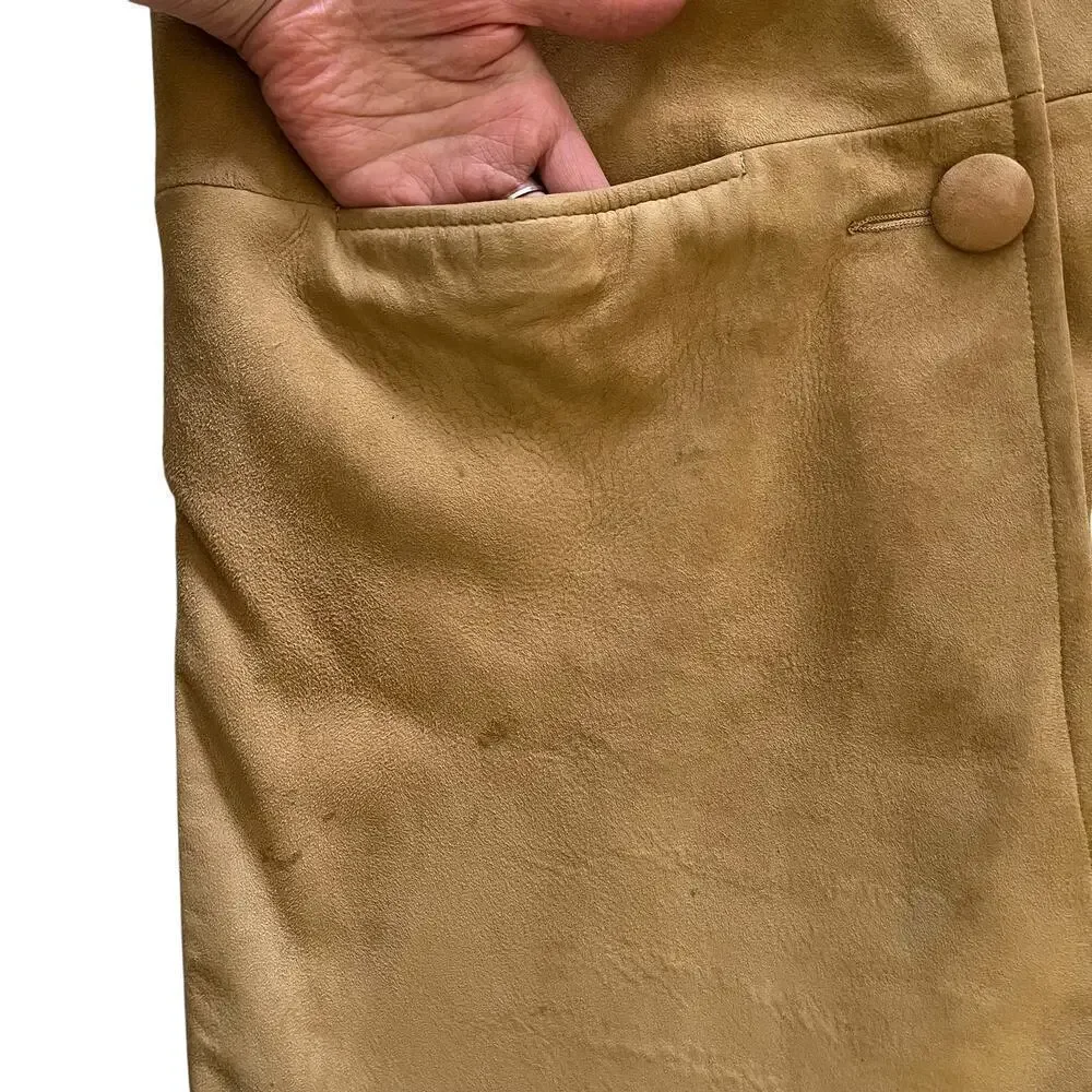 Vintage Suede Leather Car Coat with Palomino Blonde Mink Fur Stole Collar - Picture 10 of 11